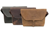 Premium full-grain leather in Black, Chocolate, and Grizzly